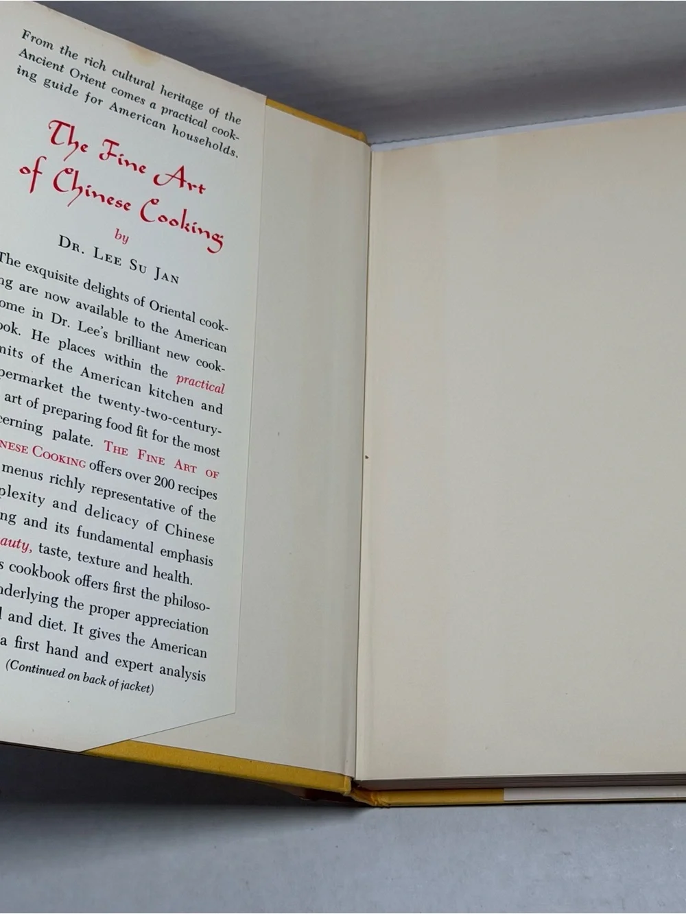 Vintage 1960s The Fine Art of Chinese Cooking Book by Dr Lee Su Jan